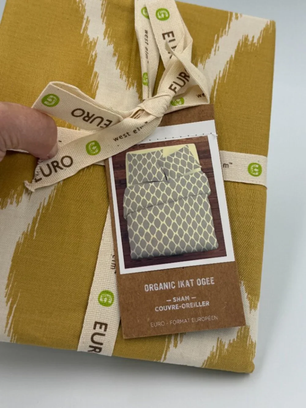 Organic IKAT OGEE Pillow Sham WEST ELM GREEN Euro Cotton NOS